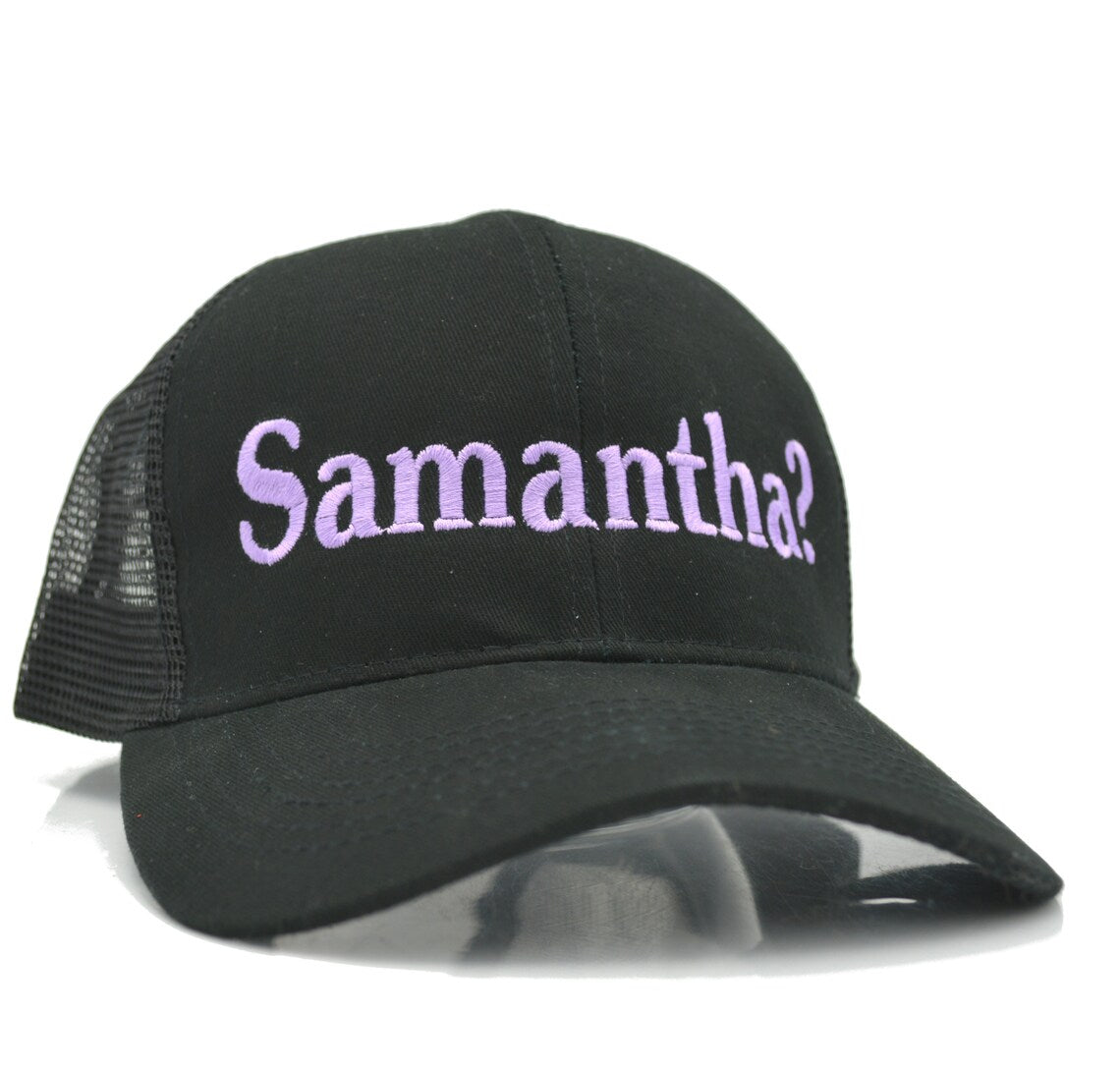 black hat with ponytail opening with custom name