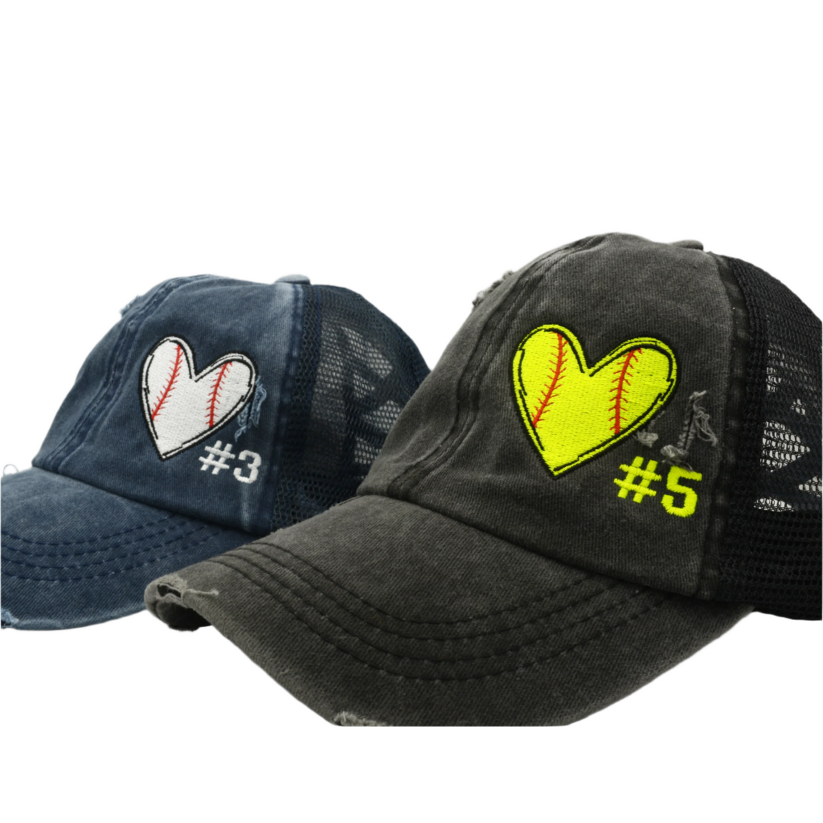 personalized hats for cheer moms with softball and baseball hearts