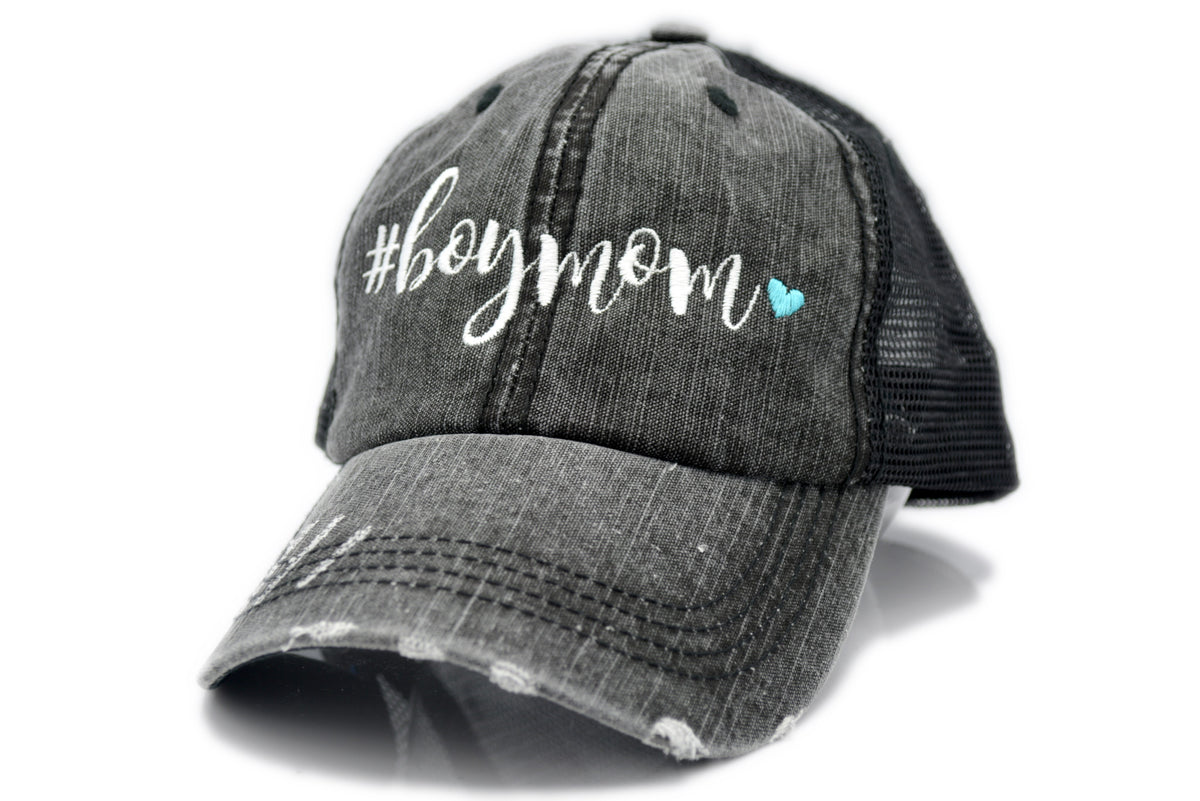 Black Trucker hat with custom embroidery Boymom