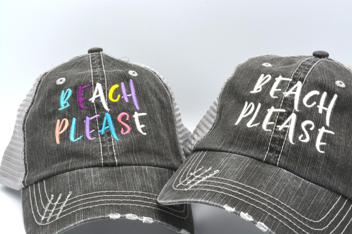 Beach Please Trucker Hat (Hand-Write Font)